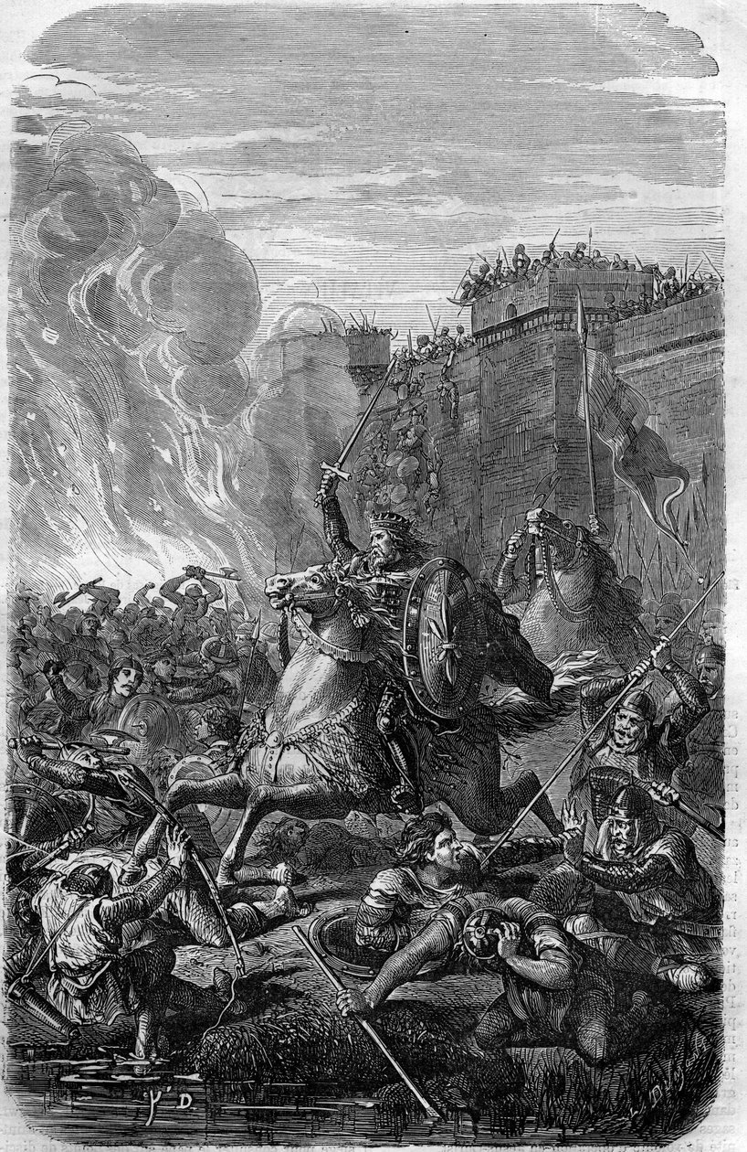 410 में विसिगोथ्स के राजा अलारिक I द्वारा रोम पर आक्रमण और लूटपाट। मौरिस लाचत्रे द्वारा "हिस्टोइरे डेस पेप्स-रोइस-क्वीन एंड एम्पीयरर्स ए ट्रैवर्स लेस सेंचुरी" में उत्कीर्णन द्वारा फ्रेंच स्कूल