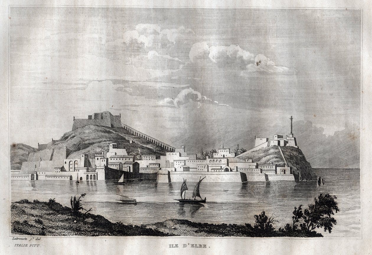 इसोला डी एल्बा - एल्बा द्वीप - टस्कनी - "" सुरम्य इटली" से उत्कीर्णन - इटली की ऐतिहासिक और वर्णनात्मक पेंटिंग"" एम। डी नॉरविंस, च। नोडियर 1834-1836। द्वारा फ्रेंच स्कूल