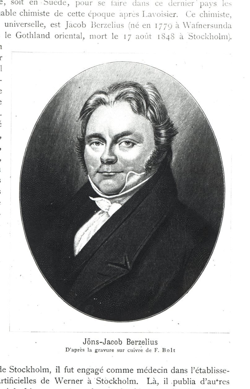 एफ। बोल्ट द्वारा उत्कीर्णन के बाद जोंस जैकब बर्ज़ेलियस (1779-1848) द्वारा फ्रेंच स्कूल