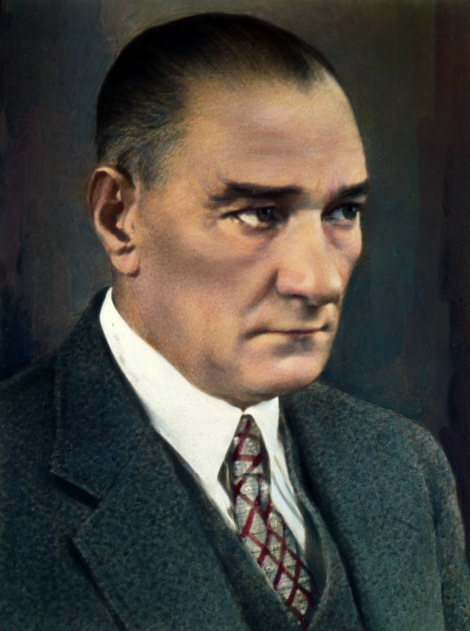 केमल (मुस्तफा) अतातुर्क (1881-1938) c.1925-30 (कागज पर wc) द्वारा फ्रेंच स्कूल
