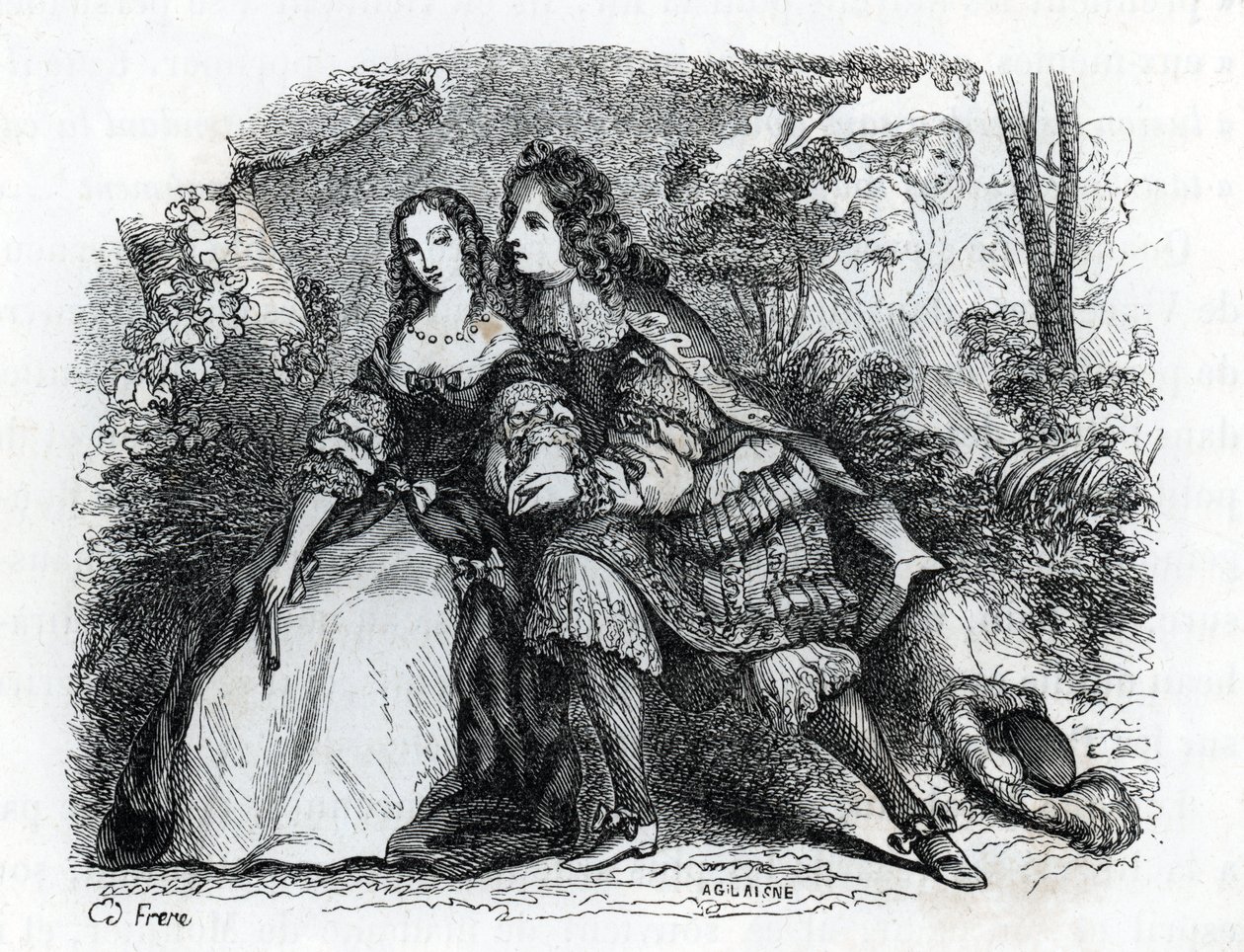 राजा लुई XIV (1638-1715) और उनकी मालकिन लुईस डी ला वलियरे (1644-1710) - (उत्कीर्णन) 1846 द्वारा फ्रेंच स्कूल