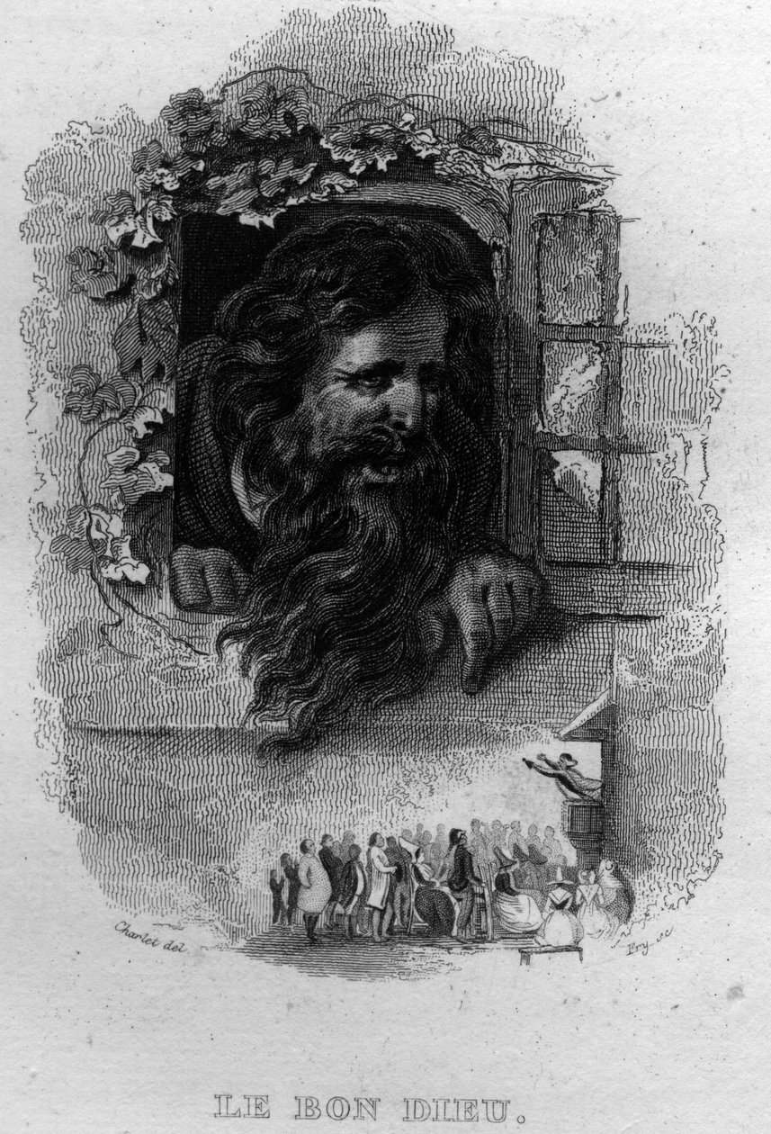 पियरे जीन डे बेरंगर (1780-1857), फ्रांसीसी कवि और गीतकार द्वारा "" ओवेरेस पूर्ण "" (1834) में बेरंगर का ले बोन डाईयू गीत। द्वारा फ्रेंच स्कूल