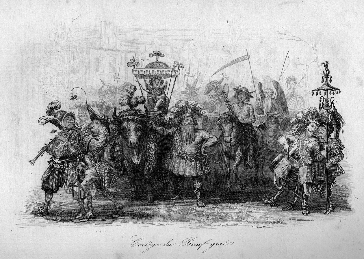 Le cortege du boeuf gras ("" Le Carnival "" Mark-Antoine Madeleine Desaugiers का गीत) "" में - फ्रांस के लोकप्रिय गीत और गीत - 1843 - H.- L. DELLOYE, प्रकाशक, LIBRAIRIE DE GARNIER। द्वारा फ्रेंच स्कूल