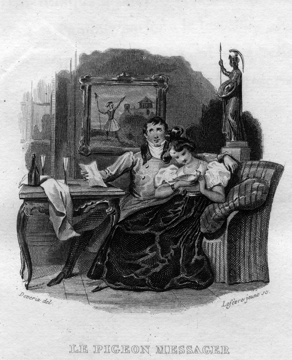 पियरे जीन डे बेरंगर (1780-1857), फ्रांसीसी कवि और गीतकार द्वारा "" ओयूवरस कम्प्लीट "" (1834) में दूत कबूतर चैनसन डी बेरंगर। द्वारा फ्रेंच स्कूल