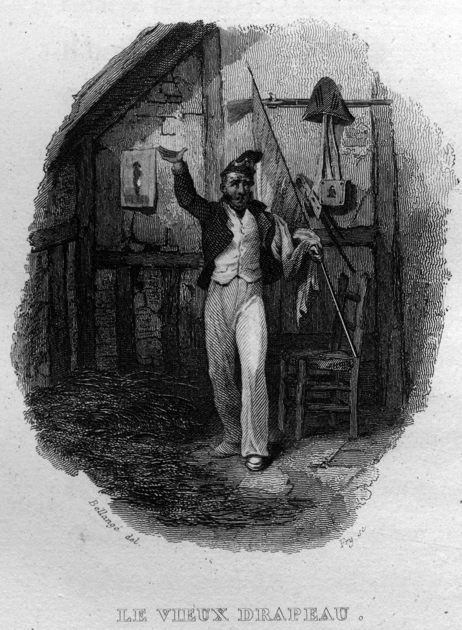 पियरे जीन डे बेरंगर (1780-1857), फ्रांसीसी कवि और गीतकार द्वारा "" वर्क्स कम्प्लीट "" (1834) में पुराना झंडा चैनसन डी बेरेंजर। द्वारा फ्रेंच स्कूल