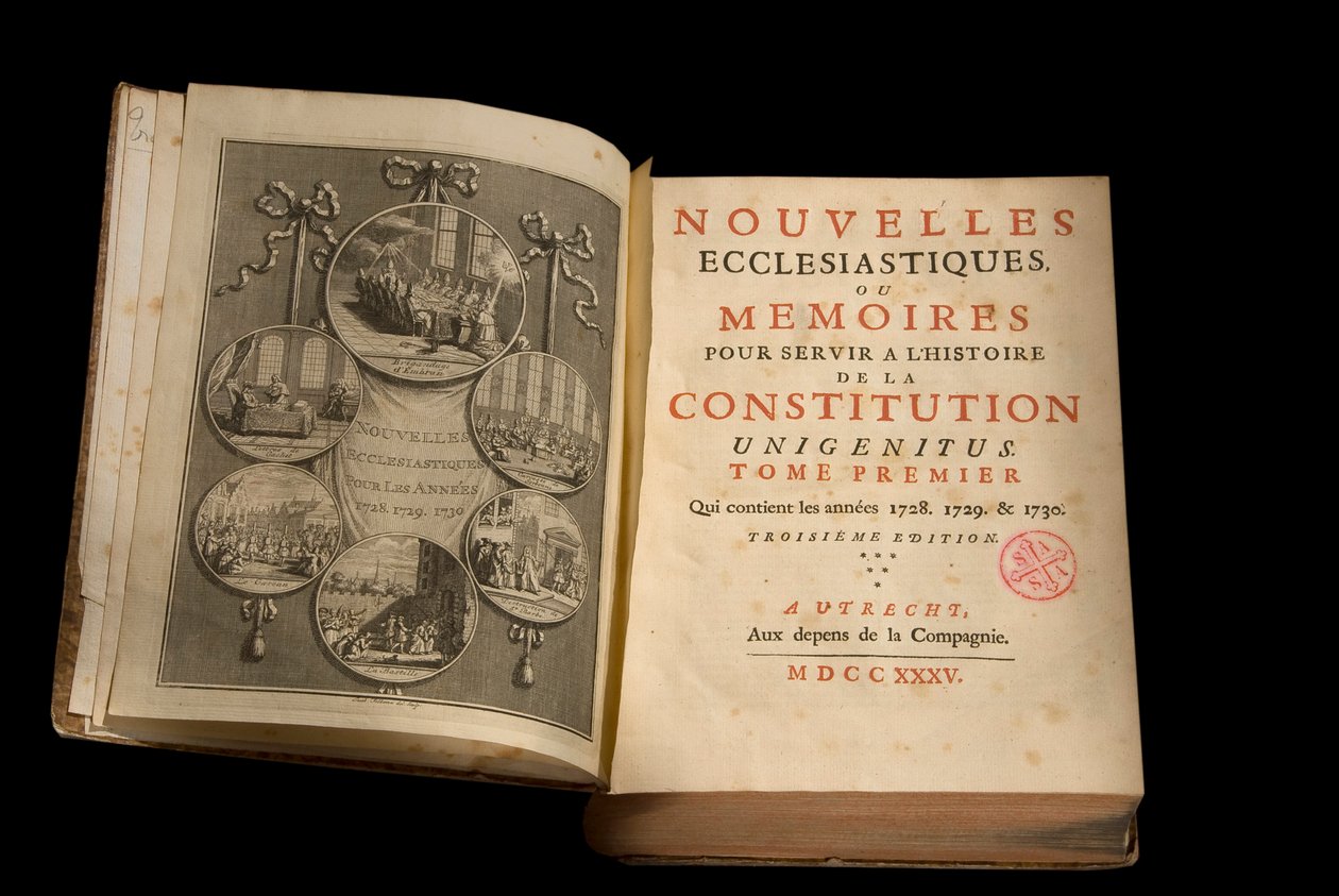 Les Nouvelles ecclesiastiques or memoires to service the history of the history Unigenitus French Jansenist साप्ताहिक प्रकाशन। 1735. पोर्ट-रॉयल का पुस्तकालय। पेरिस। द्वारा फ्रेंच स्कूल