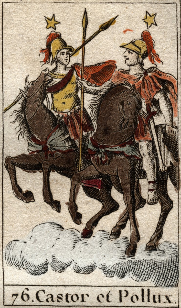 पियरे ब्लैंचर्ड 1803 द्वारा "माइथोलोजी डे ला जेनेसे" से लेस डायोस्क्योर कैस्टर एट पोलक्स (कैस्टर और पोलक्स द डिओस्कुरी (डिओस्कोरोई)। द्वारा फ्रेंच स्कूल