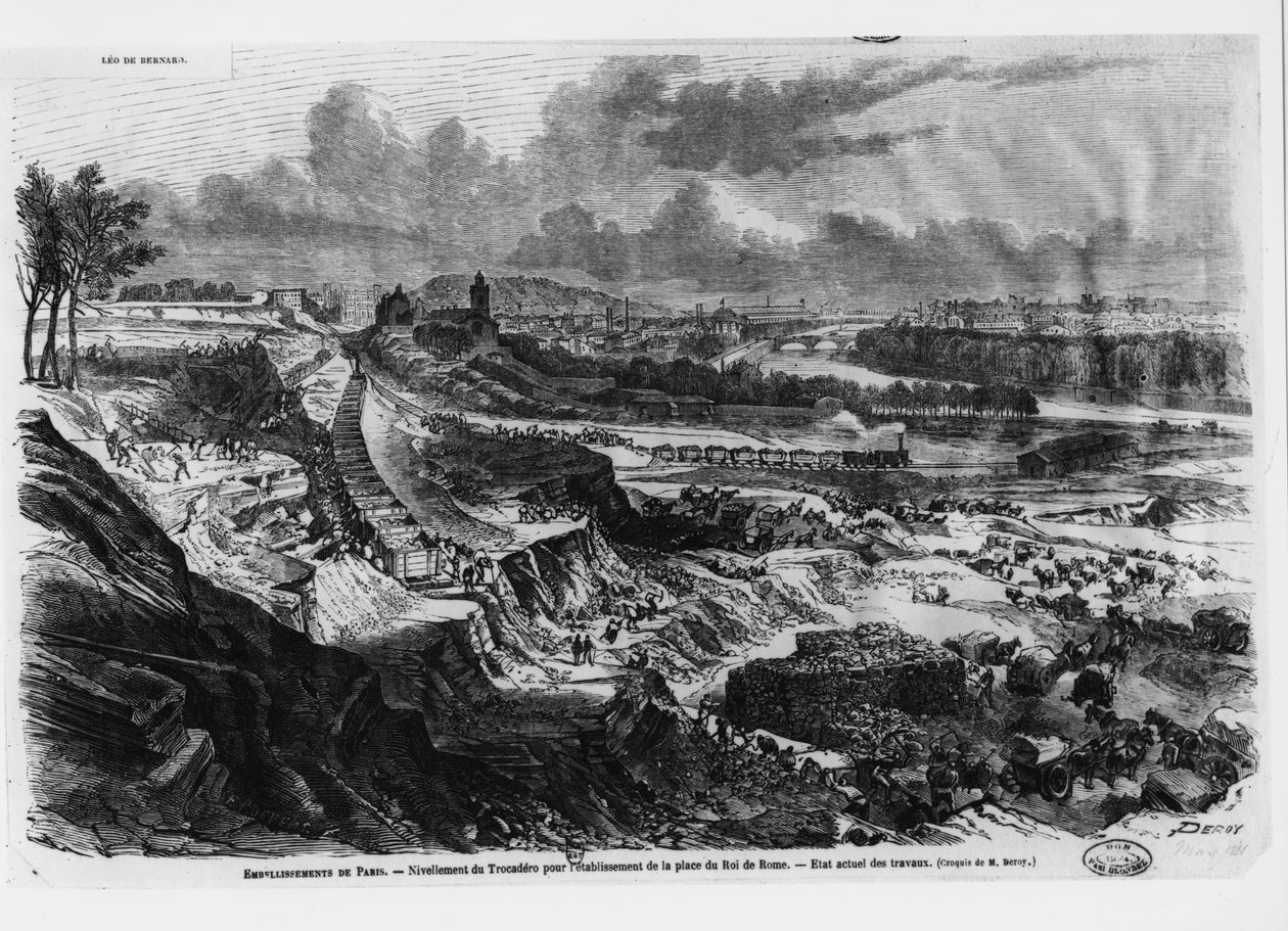 1812-13 में रूई डे रोम स्थान के निर्माण के लिए चैलोट हिल का समतलन द्वारा फ्रेंच स्कूल