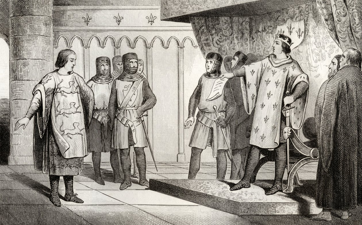 लुइस VIII (1187-1226) लॉयन ने अपने दुश्मन हेनरी III (1207-72) से इंग्लैंड का एक दूत प्राप्त किया, जिसे कोलार्ट द्वारा &39;हिस्टोइरे डी फ्रांस&39; से प्रकाशित किया गया था, c.1840 प्रकाशित द्वारा फ्रेंच स्कूल