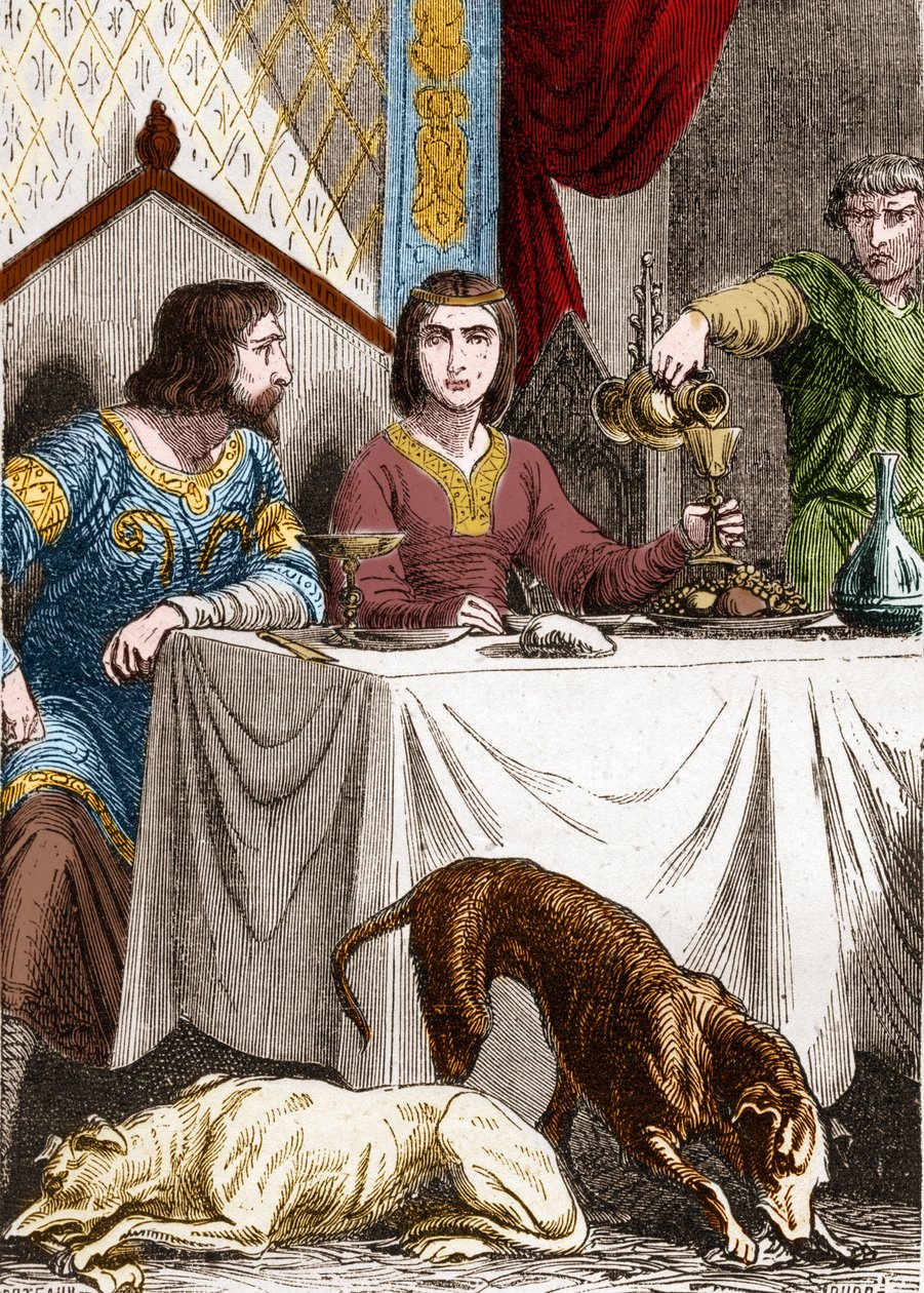 लुई VII द यंग ऑर द पियस (1120-1180) अपनी पत्नी एलियनोर ऑफ एक्विटाइन (1122-1204) (या गुयेन के एलोनोर) के साथ। द्वारा फ्रेंच स्कूल