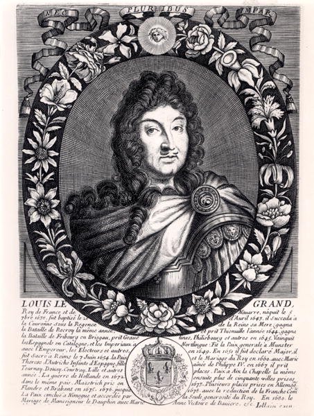लुई XIV (1638-1715) फ्रांस के राजा, c.1680 (उत्कीर्णन) (b/w फोटो) द्वारा फ्रेंच स्कूल