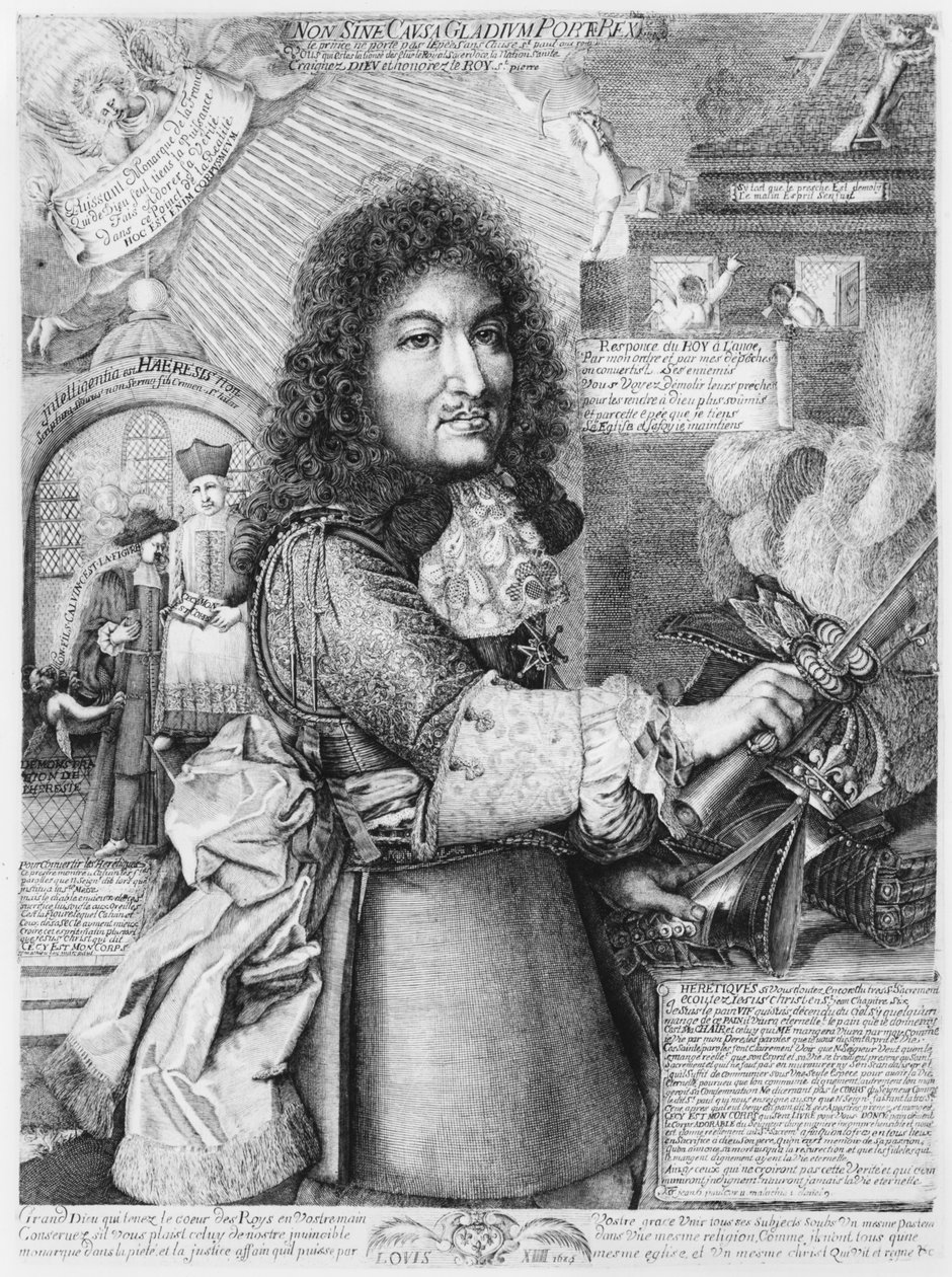 लुई XIV (1638-1715) ने अपनी तलवार से तथाकथित प्रोटेस्टेंट सुधारित धर्म को कुचल दिया, 1685 द्वारा फ्रेंच स्कूल