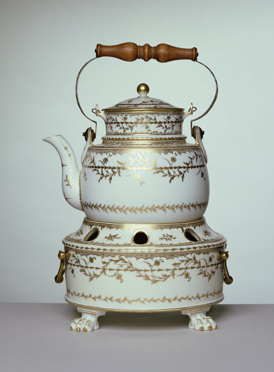 लुई XVI चीनी मिट्टी के बरतन केतली और स्टैंड पेरिस, c.1775-91 (चीनी मिट्टी के बरतन) द्वारा फ्रेंच स्कूल