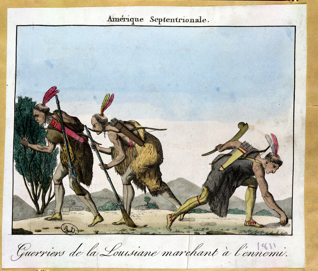 लुइसियाना के निवासी अपने दुश्मन पर नज़र रखते हैं, c.1811 द्वारा फ्रेंच स्कूल