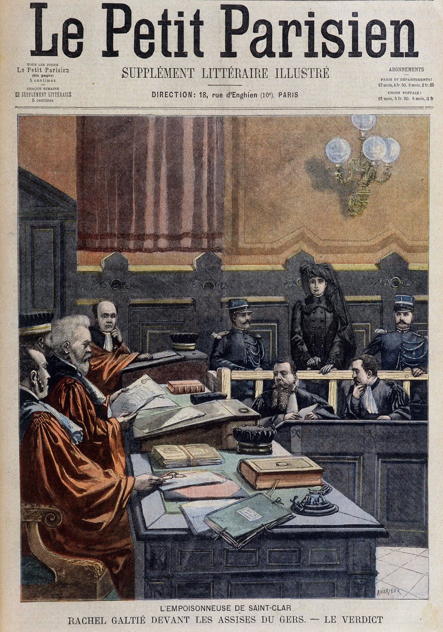 L'poisonneuse de Saint-Clair: गेर्स के सामने राहेल गैल्टी - 13/11/1904 के "ले पेटिट जर्नल" में (उत्कीर्णन) द्वारा फ्रेंच स्कूल