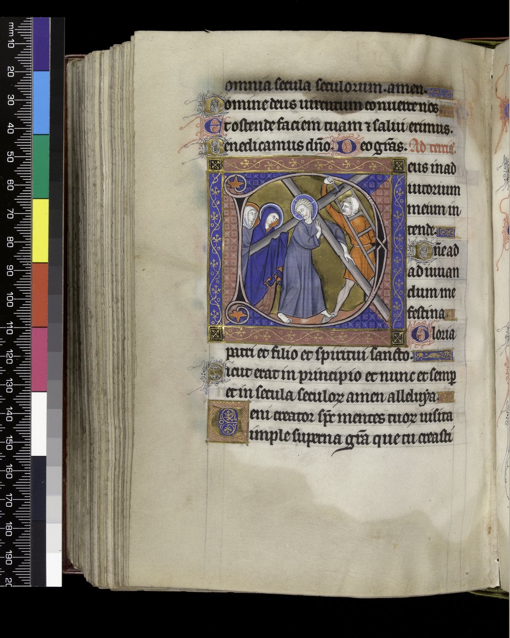 MS 300 f.212v, Terce, फ्रांस, पेरिस के इसाबेला के स्तोत्र और घंटे से, c.1265-70 (चर्मपत्र पर कलम और स्याही और तापमान) द्वारा फ्रेंच स्कूल
