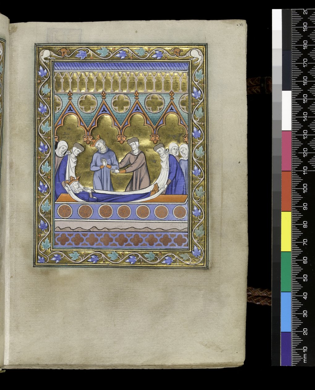 MS 300 f.VIr, डेविड का दफन, फ्रांस के इसाबेला के स्तोत्र और घंटे से, पेरिस, c.1265-70 (चर्मपत्र पर कलम और स्याही और तापमान) द्वारा फ्रेंच स्कूल