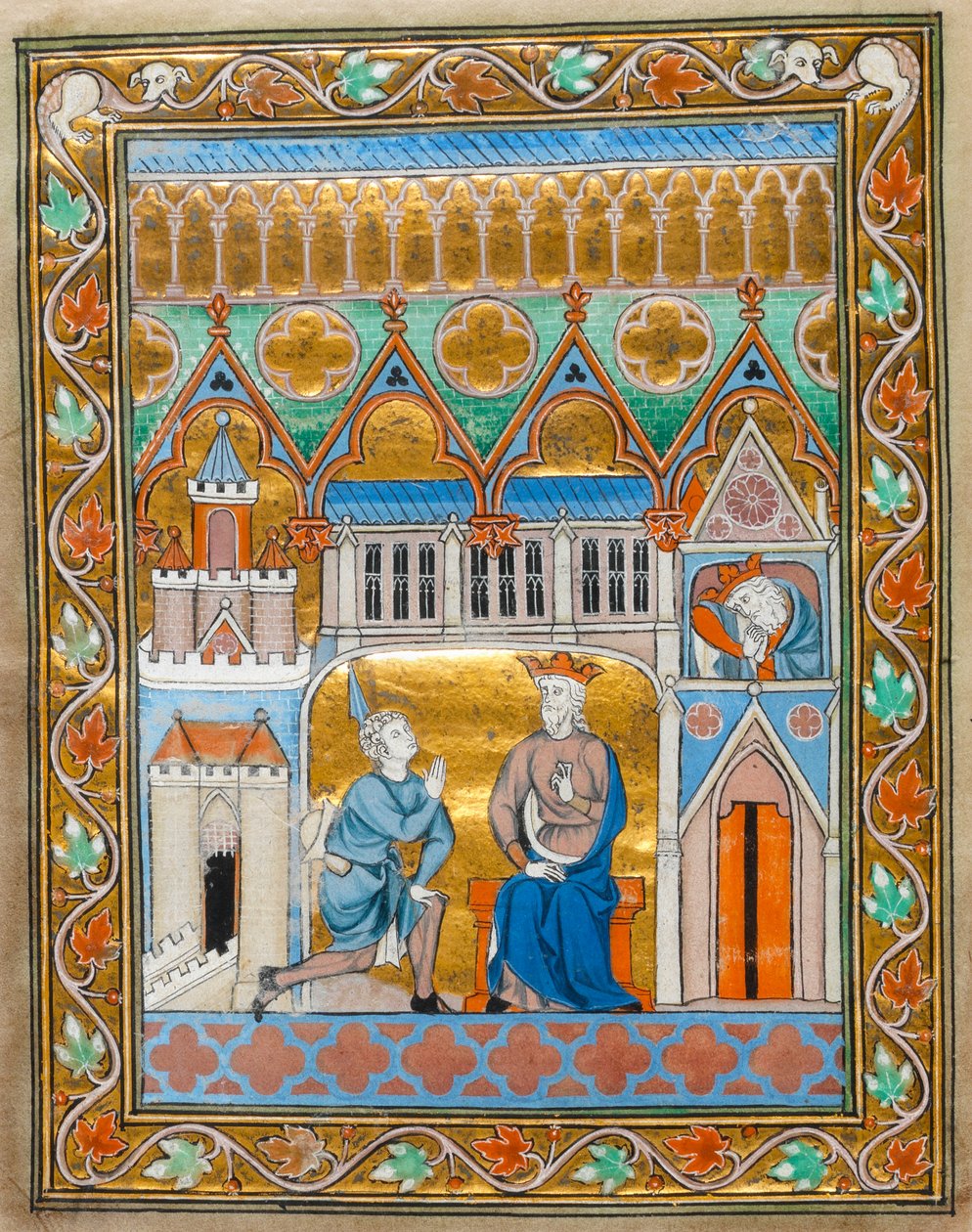 MS 300 fol.IIIv राजा डेविड ने फ्रांस के इसाबेल के Psalter- घंटे से, Abs25oms डेथ की खबर प्राप्त की, c.1255 द्वारा फ्रेंच स्कूल