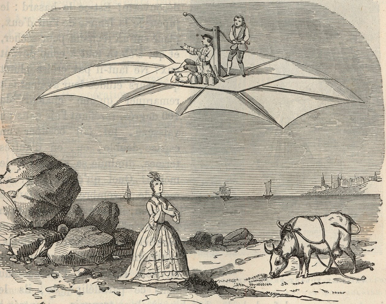 मशीन (ग्लाइडर) सैमुअल मुस्ग्रेव (1732-1780) द्वारा उत्कीर्णन "" विज्ञान में सभी के निपटान में - लोकप्रिय भौतिकी और रसायन विज्ञान "" एलेक्सिस क्लर्क द्वारा - 19 वीं शताब्दी का अंत - निजी संग्रह द्वारा फ्रेंच स्कूल