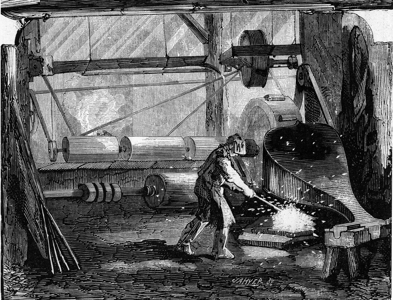 राइफल तोपों का निर्माण: लोहे की पट्टियां लाल खाली होती हैं। 12 दिसंबर 1857 के "" ले मोंडे इलस्ट्रेटे "" एन ° 35 में उत्कीर्णन। द्वारा फ्रेंच स्कूल