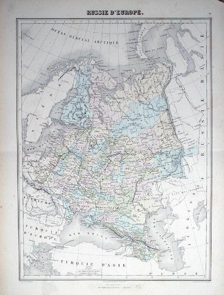 यूरोपीय रूस को दर्शाने वाला नक्शा, c.1840 (रंगीन उत्कीर्णन) द्वारा फ्रेंच स्कूल