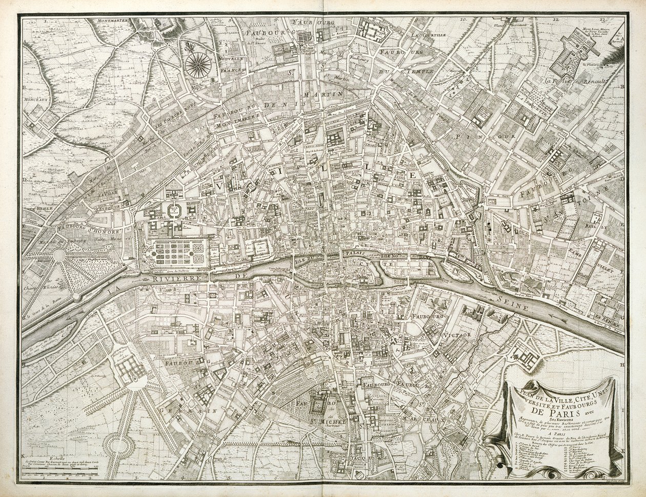 पेरिस का नक्शा, पेरिस के लॉटलस से जीन डे ला कैले द्वारा, 1714 द्वारा फ्रेंच स्कूल