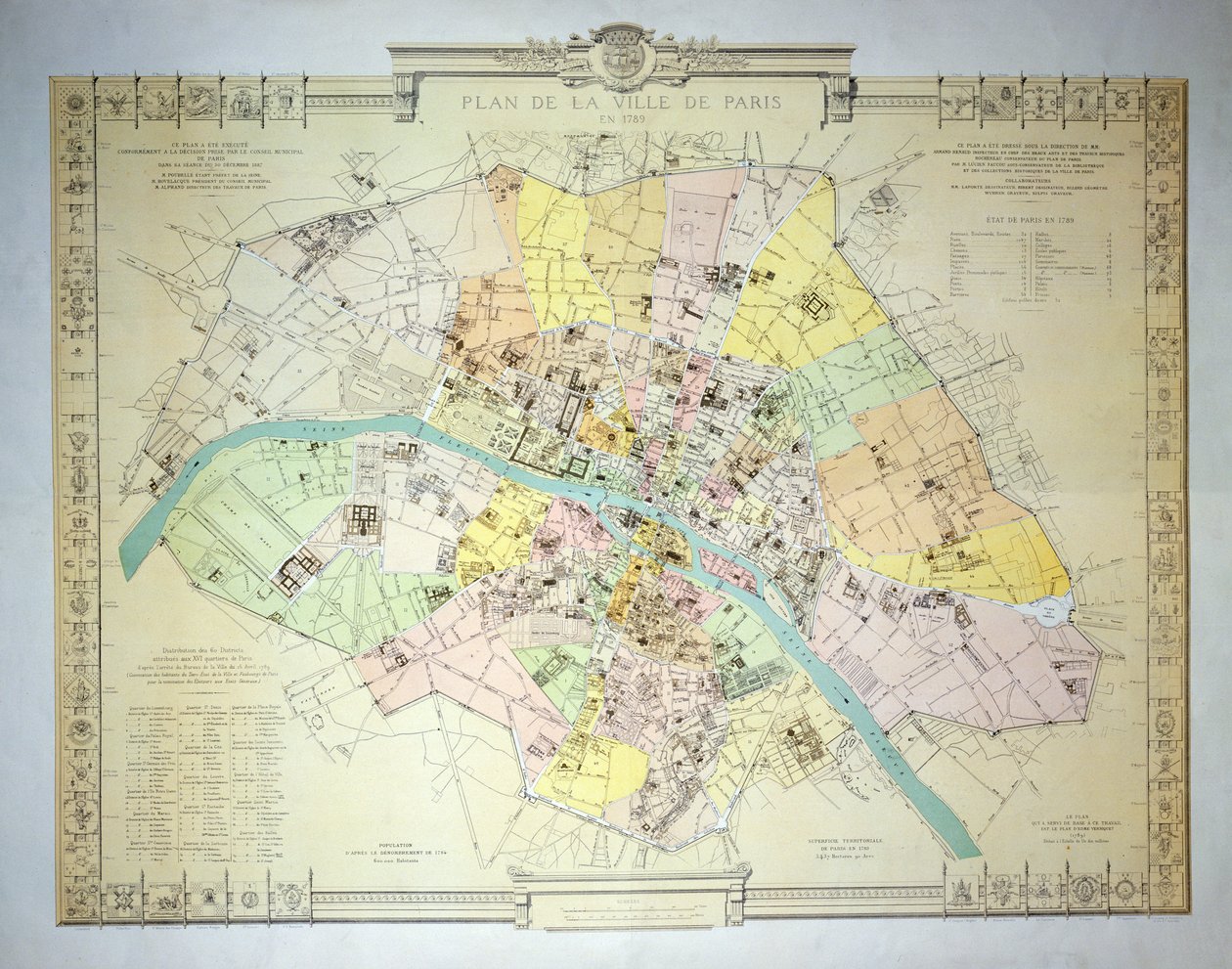 1789, 1887 में पेरिस का नक्शा द्वारा फ्रेंच स्कूल