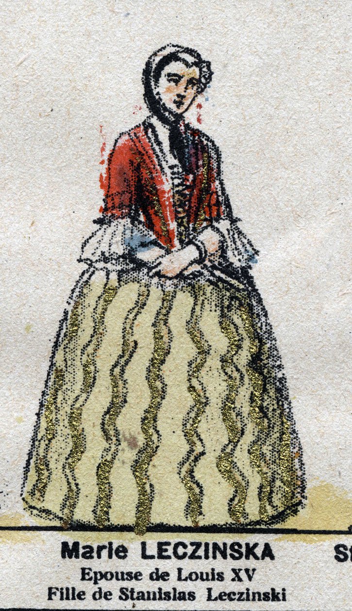 मैरी लेज़्ज़िंस्का (1703-1768), फ्रांस की रानी, लुई XV.in की पत्नी "" गैलेरिएड किंग्स और फ्रांस की क्वींस और 1643 से 1895 तक के शानदार पात्र"" एपिनल छवि। द्वारा फ्रेंच स्कूल