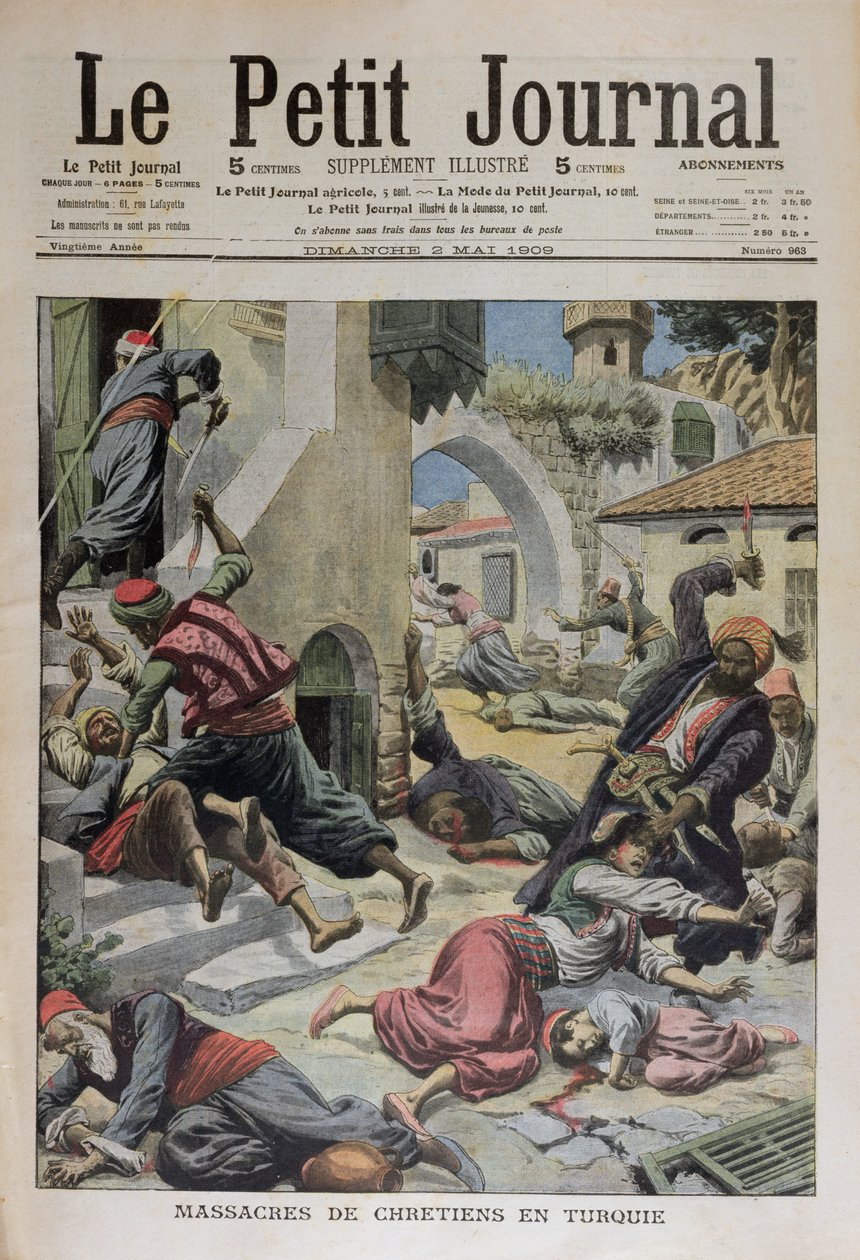 तुर्की में ईसाइयों का नरसंहार, ले पेटिट जर्नल 2 मई 1909 से चित्रण द्वारा फ्रेंच स्कूल