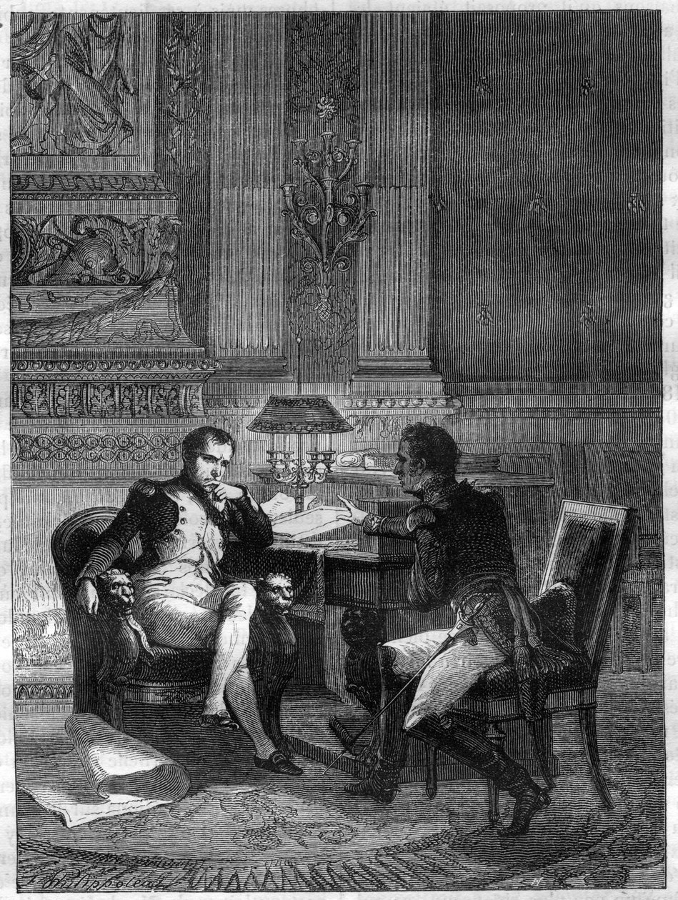 मैक्सिमिलियन सेबेस्टियन फोय (1775 - 1825), फ्रांसीसी जनरल, सम्राट नेपोलियन I को टोरेस वेदरा की स्थिति के बारे में रिपोर्ट करते हुए द्वारा फ्रेंच स्कूल