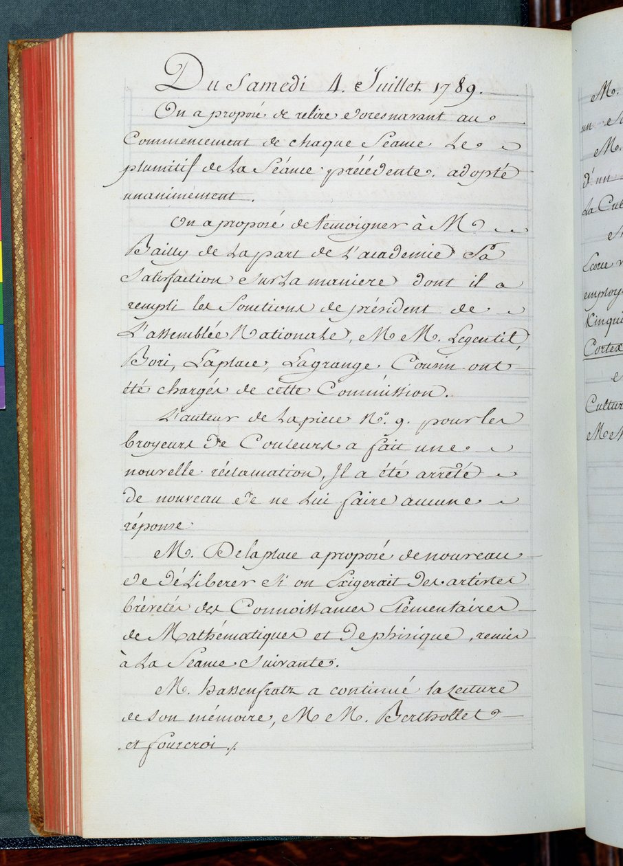 विज्ञान अकादमी की बैठक से मिनट, 4 जुलाई 1789 (कागज पर स्याही) द्वारा फ्रेंच स्कूल