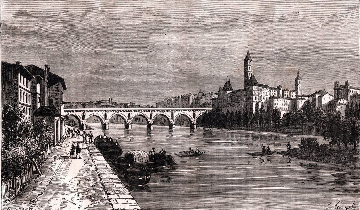 Montauban - Langedoc-Roussillon-Midi-Pyrenees - V.-A द्वारा "ला फ्रांस इलस्ट्रेशन: भूगोल, इतिहास, सांख्यिकीय प्रशासन" में उत्कीर्णन। माल्ट-ब्राउन। १८८४ द्वारा फ्रेंच स्कूल