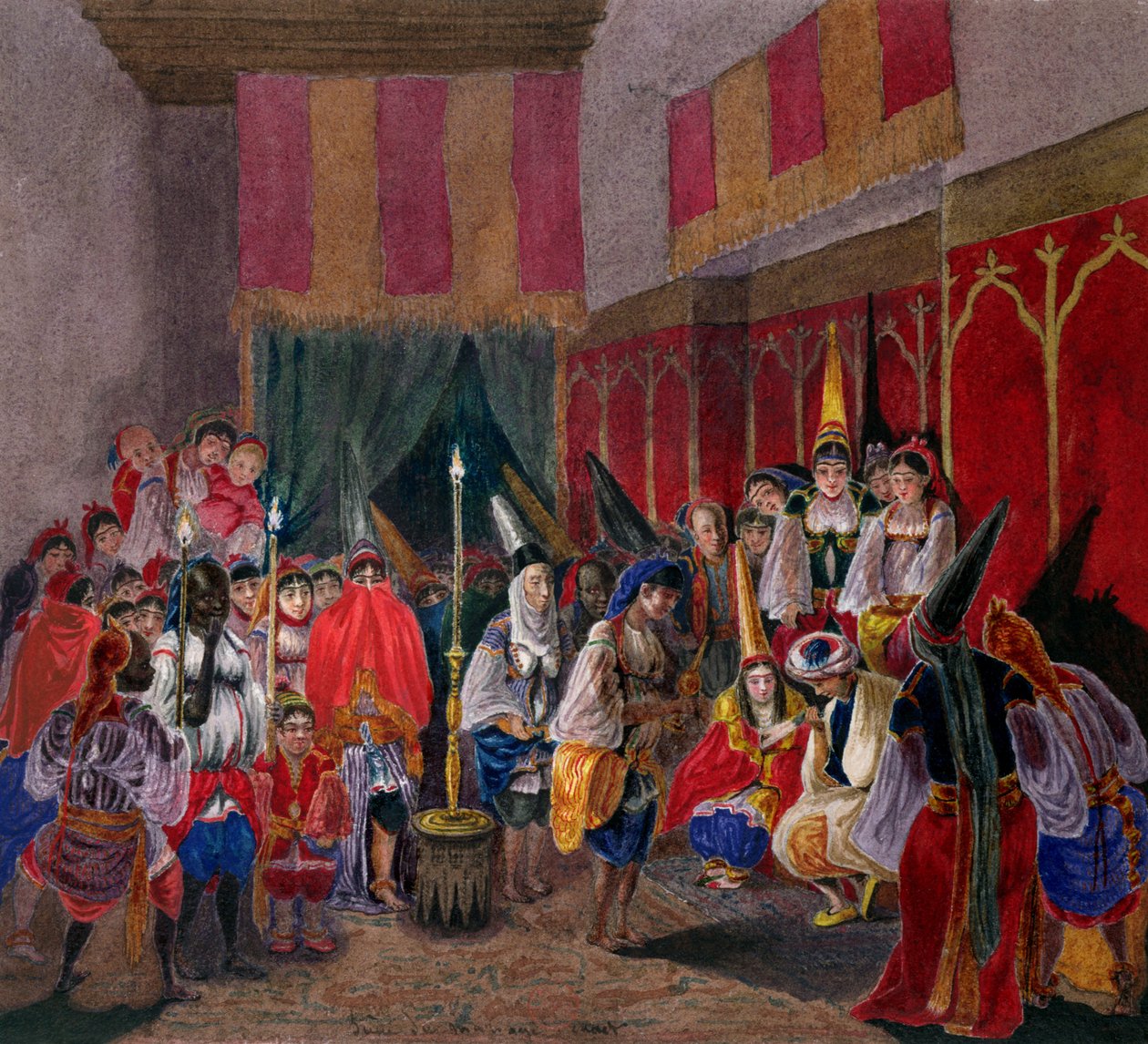 अल्जीरिया में मूरिश वेडिंग, c.1840-45 (कागज पर wc) द्वारा फ्रेंच स्कूल