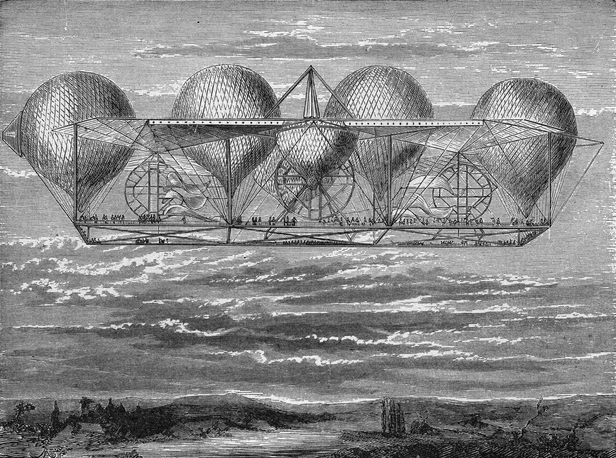 मिस्टर पेटिन्स एयरक्राफ्ट (1850 में कल्पना की गई परियोजना) - "" एल्बम ऑफ साइंस में; प्रसिद्ध वैज्ञानिक; महान खोजें ”” ”1896। द्वारा फ्रेंच स्कूल