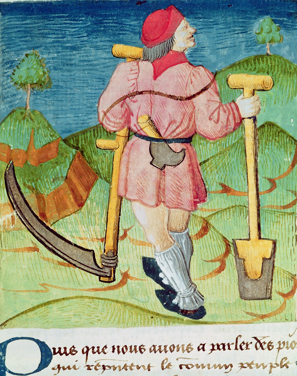 Ms3066 fol.39v मजदूर, द बुक ऑफ मोरल फेलियर्स से, जैक्स डी सेसोल द्वारा द्वारा फ्रेंच स्कूल