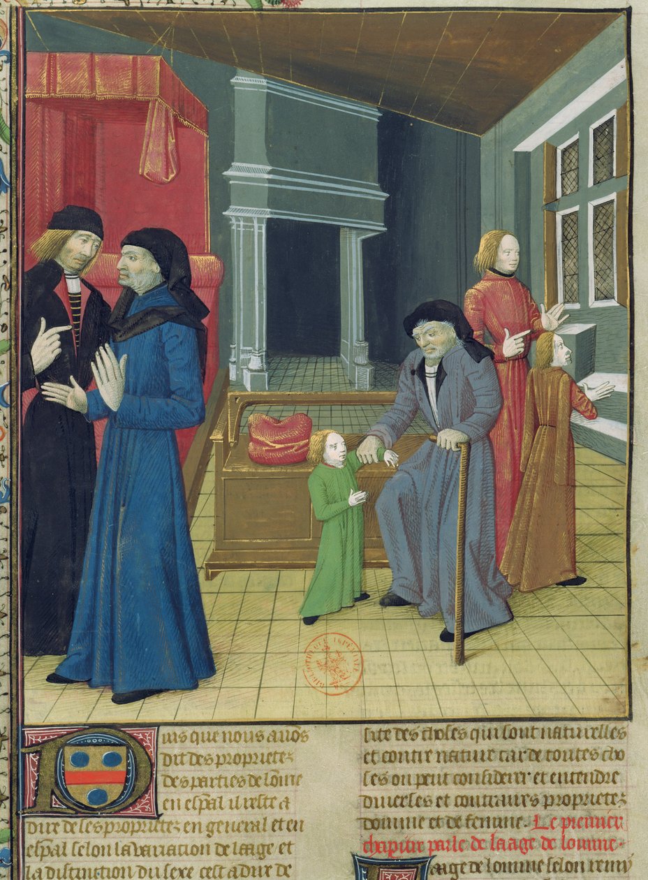Ms.Fr.9140 fol.102v। बारथेलेमी लैंसन द्वारा संपत्ति की चीजों की पुस्तक से मनुष्य के छह युग द्वारा फ्रेंच स्कूल