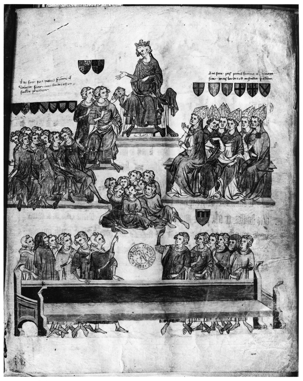 Ms.Fr. 18437 फोल। 2 पीर्स कोर्ट ऑफ फिलिप VI (1293-1350) की अध्यक्षता प्रोसीस डी रॉबर्ट III डीआर्टोइस (1287-1342) कॉमेट डी ब्यूमोंट, 1336 (85900 भी देखें) द्वारा फ्रेंच स्कूल