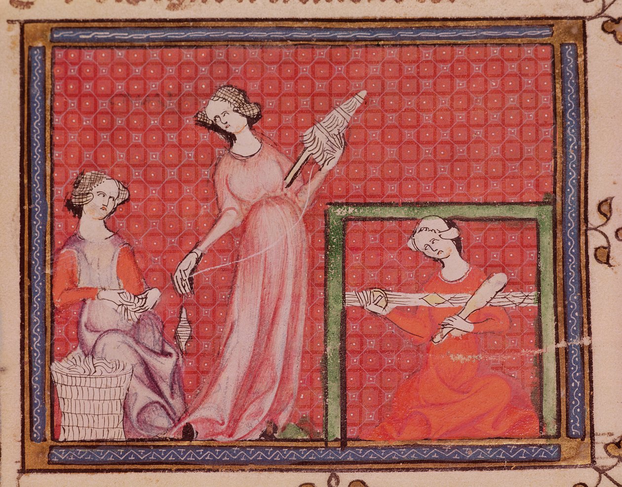 सुश्री 1044 f.101 वुमेन स्पिनिंग वूल, Oret Moralise से Chretien Legouais द्वारा लिखित द्वारा फ्रेंच स्कूल
