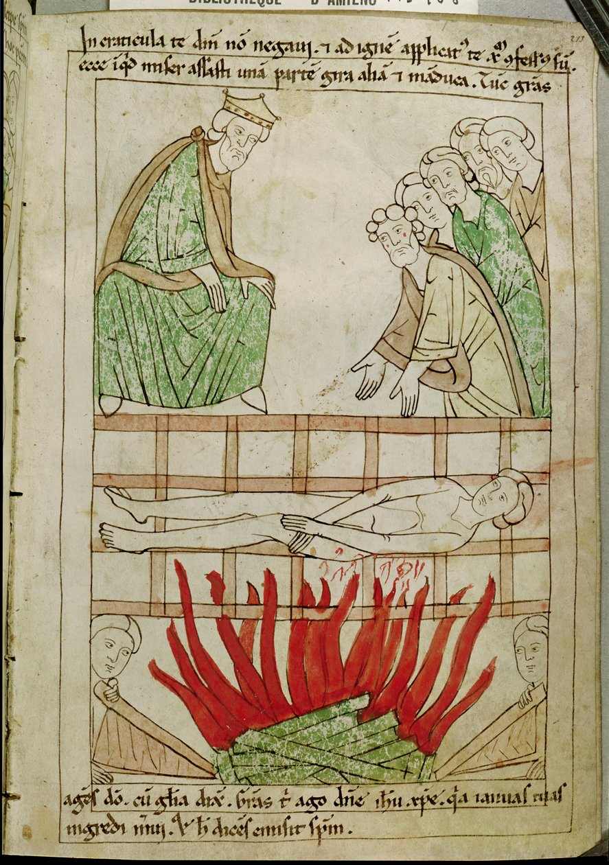 Ms 108 fol.213 सेंट लॉरेंस की शहादत 258 AD में, एक बाइबिल से द्वारा फ्रेंच स्कूल