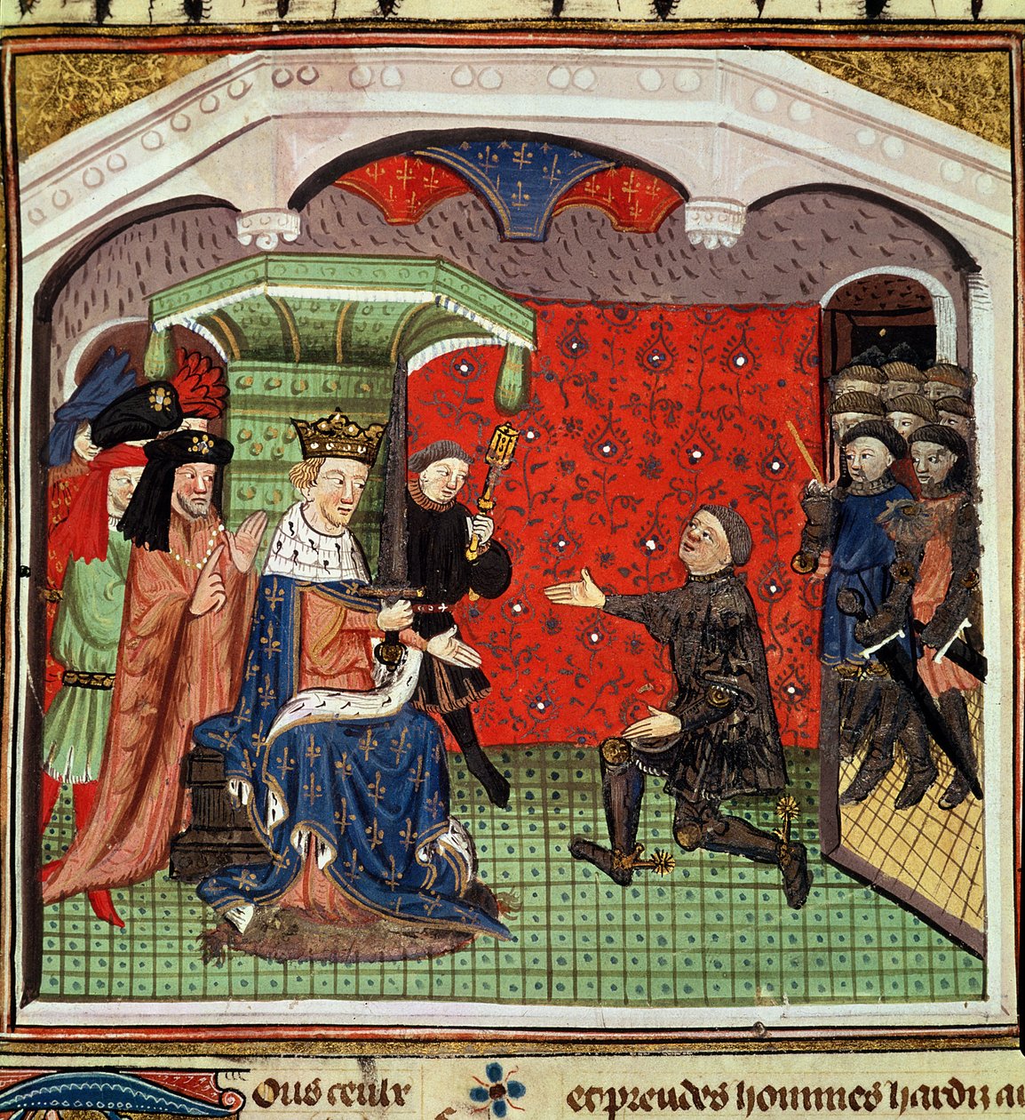 चार्ल्स वी (1338-80) और उनके दरबार से पहले सुश्री 1142 fol.4 बर्ट्रेंड डु गुसेक्लिन (c.1320-80) द्वारा फ्रेंच स्कूल
