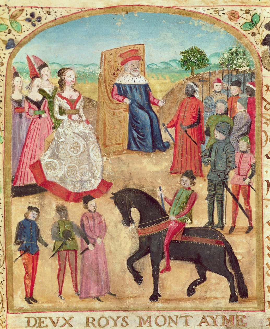सुश्री 1335 f.1 यॉर्क की मार्गरेट को उनके भावी पति चार्ल्स बोल्ड ने 27 जून, 1468 को दममे में पेश किया द्वारा फ्रेंच स्कूल