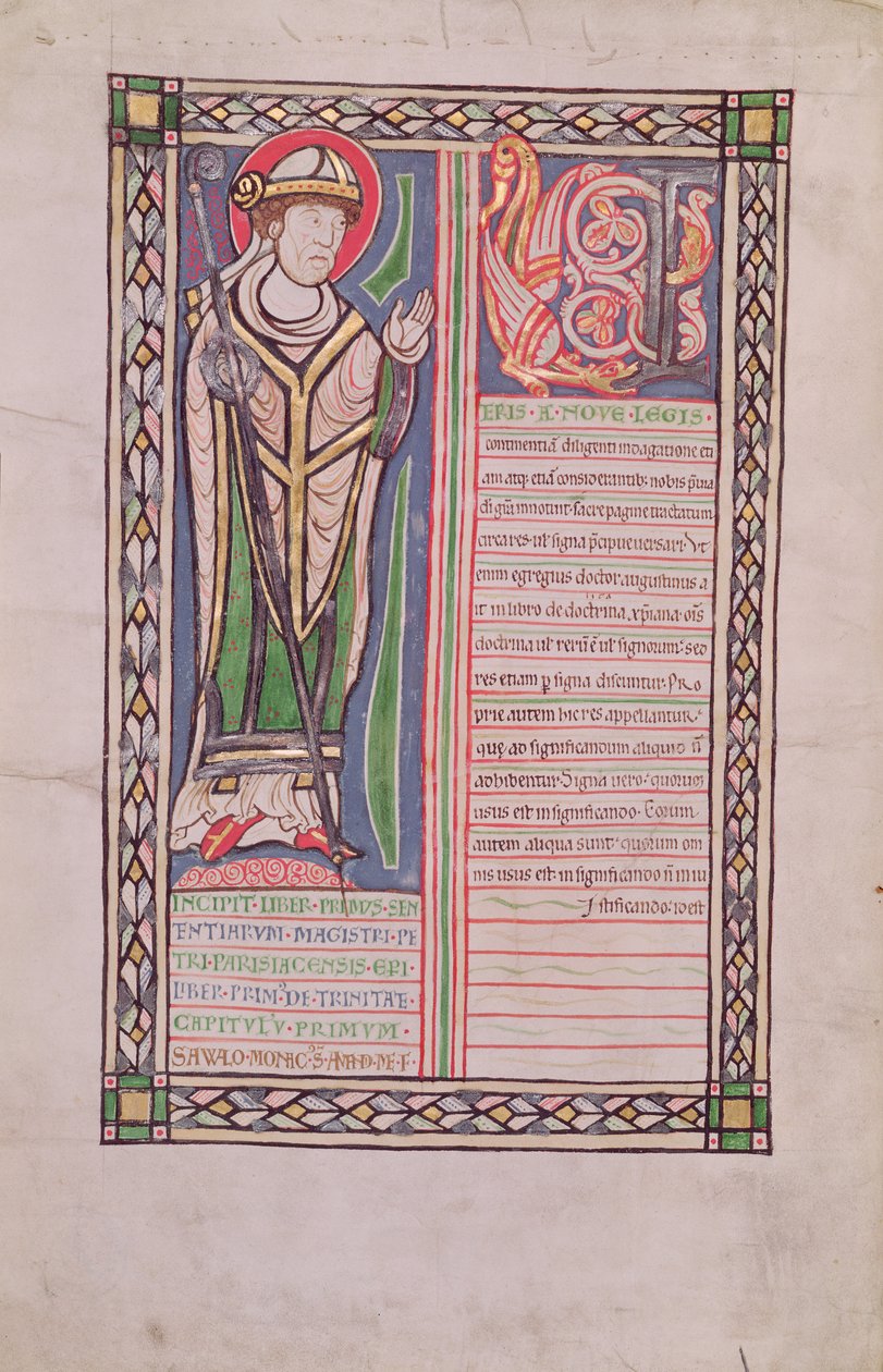 एमएस 186 fol.2v पियरे लोम्बारड पेरिस के बिशप, चार परिकल्पना की पुस्तक (वाक्य की पुस्तक) से, c.1160 द्वारा फ्रेंच स्कूल