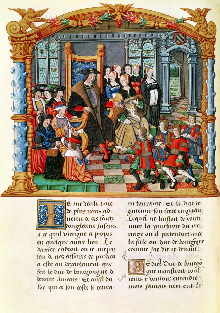 सुश्री 18 fol.84v चार्ल्स द बोल्ड, बरगंडी के ड्यूक, फ्रांस और गुयेन के दूतों को, फिलिप ऑफ़ मेमन ऑफ कॉमन्स से द्वारा फ्रेंच स्कूल