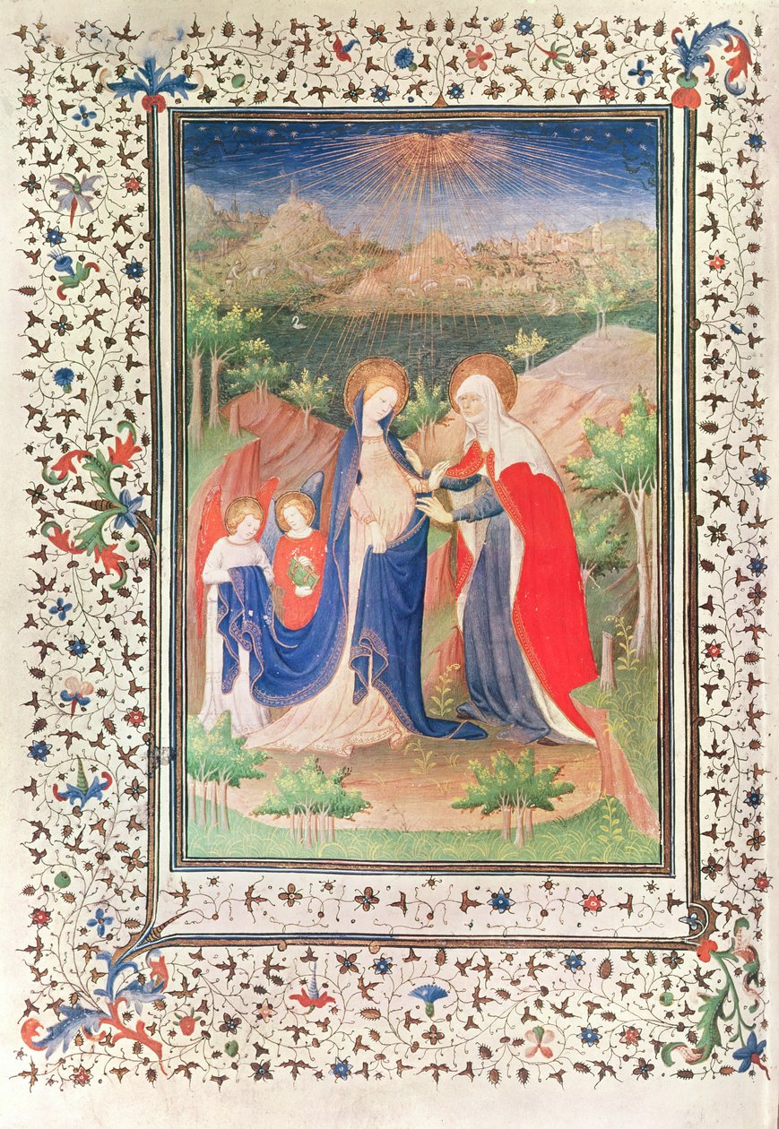 एमएस 2 फॉल .65 वी द विज़िटेशन, बूसीकॉट ऑवर्स से, c.1410 द्वारा फ्रेंच स्कूल