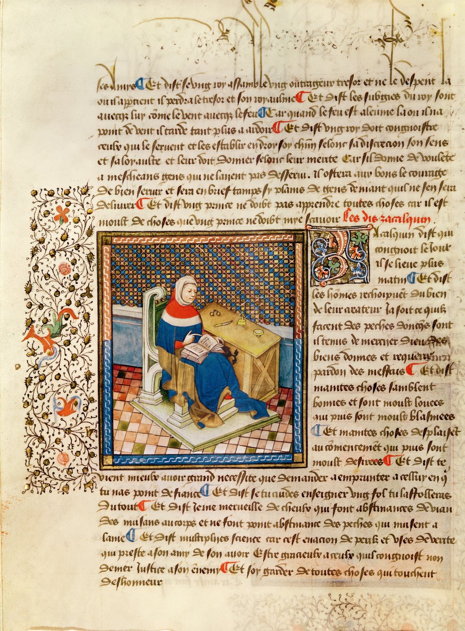 Ms 316 fol.3 लेस डिट्स मोराक्स डे फिलोसोफी से अपनी डेस्क पर एक दार्शनिक द्वारा फ्रेंच स्कूल