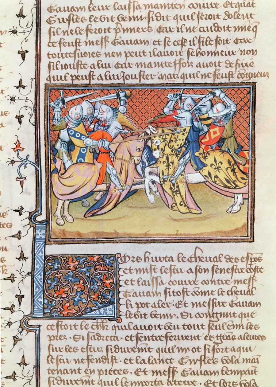 Ms 3479 t.1 fol.539 जब घोड़ों की झड़प होती है, तो मेसिर लैंसलेट डू लाक की पुस्तक से द्वारा फ्रेंच स्कूल