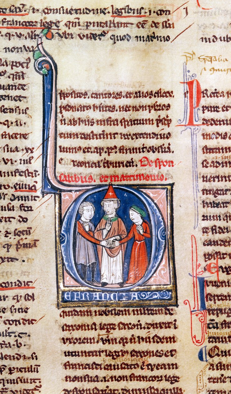 सुश्री 365 fol.318v हिस्ट्रीशीट प्रारंभिक डी एक शादी का चित्रण, ग्रेगरी IX के Decretals से द्वारा फ्रेंच स्कूल
