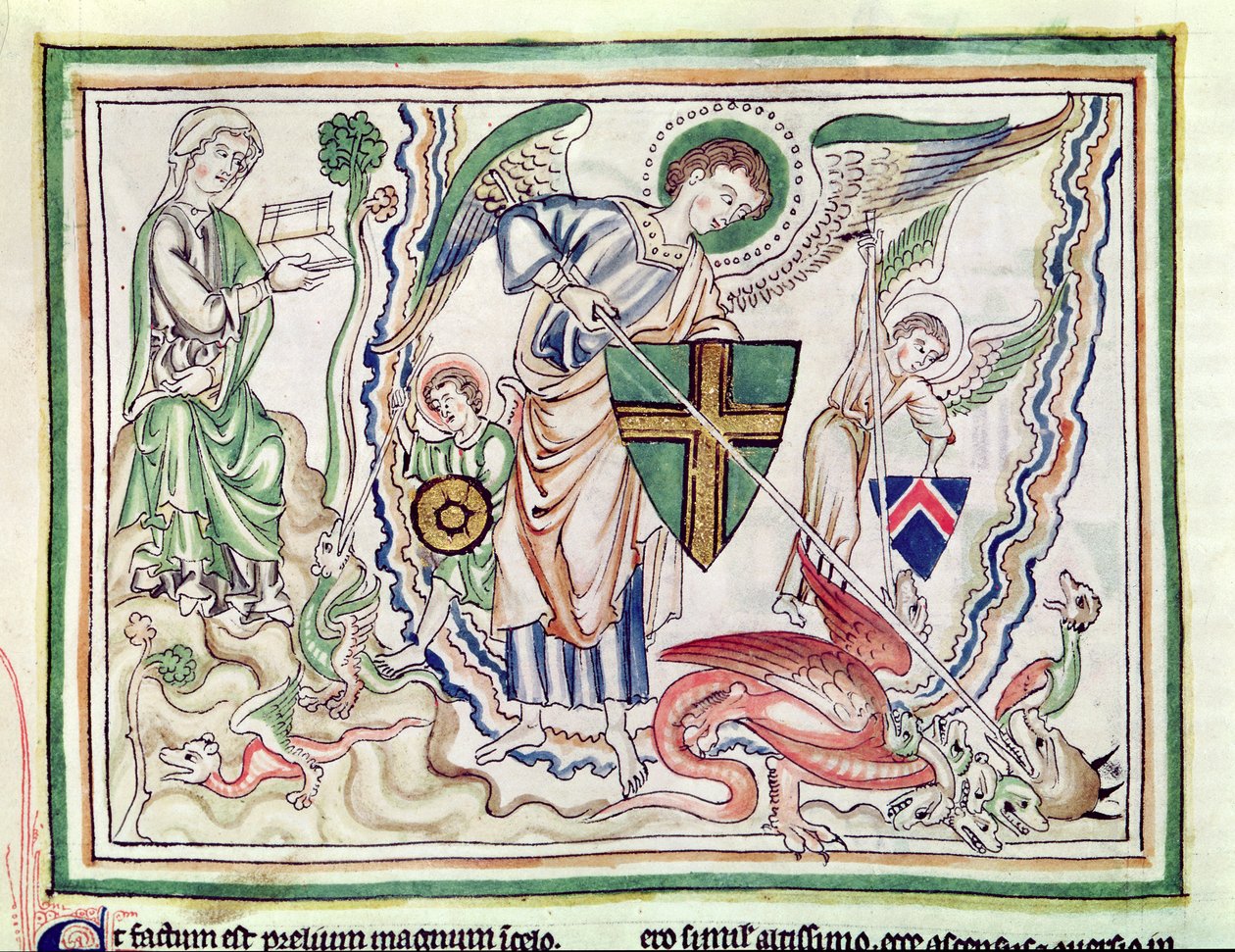 सुश्री 422 fol.47v सेंट माइकल एक सर्वनाश से ड्रैगन को मार रहा है द्वारा फ्रेंच स्कूल