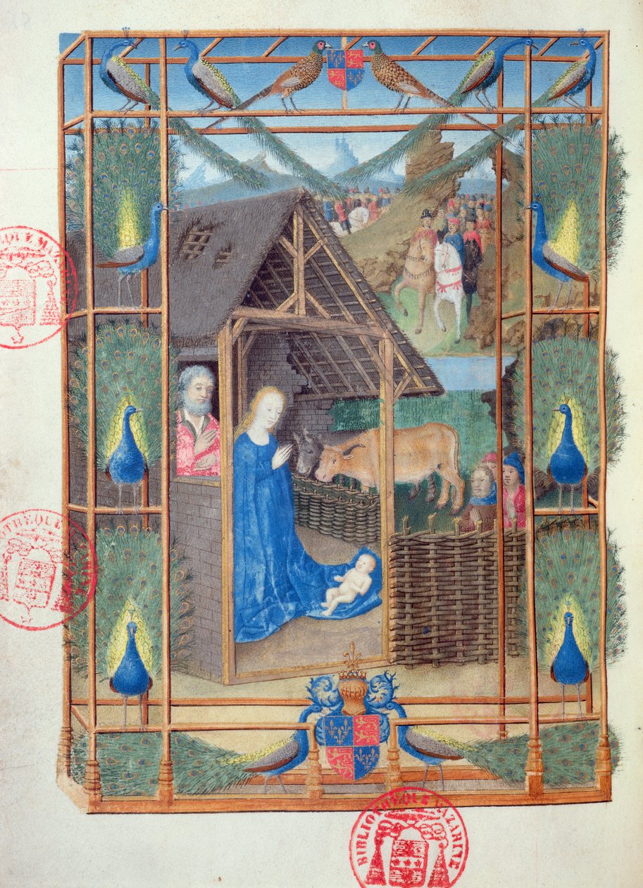 सुश्री ४ with३ मोर के साथ नाट्य, हेयर्स डे चार्ल्स डी फ्रांस से लघु, c.1466-69 द्वारा फ्रेंच स्कूल