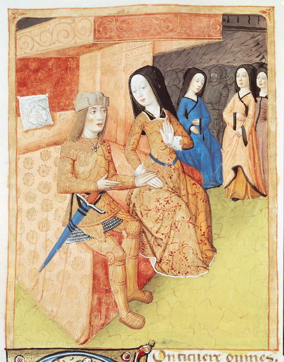 सुश्री 493 f.74v एनेसस और डिडो, वर्जिल (70-19 ईसा पूर्व) 1469 के कार्यों से द्वारा फ्रेंच स्कूल
